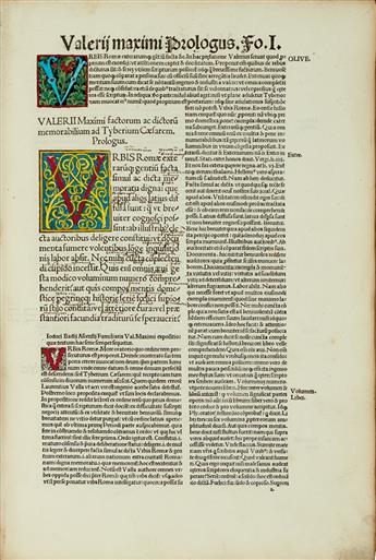 VALERIUS MAXIMUS, GAIUS. [Facta et dicta memorabilia.]  1513.  Lacks the title.